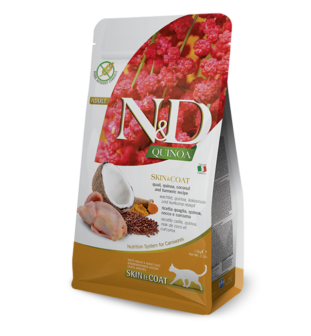 FARMINA N&D CAT QUINOA SKIN AND COAT QUAIL 3.3LB