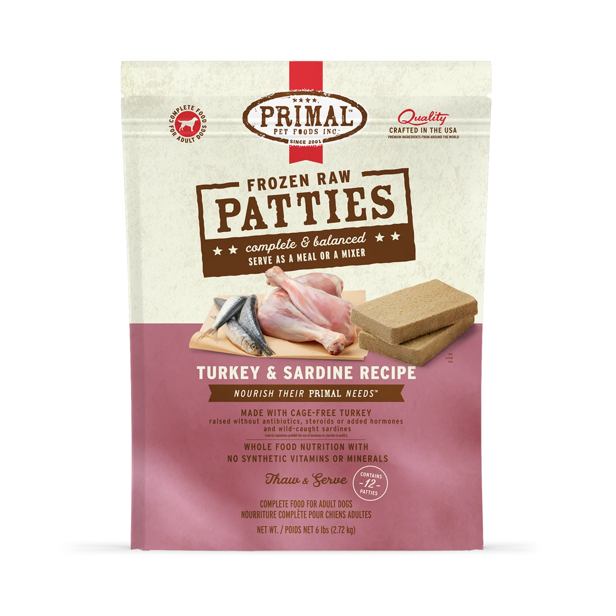 Primal Frozen Raw Dog Food Turkey & Sardine Recipe
