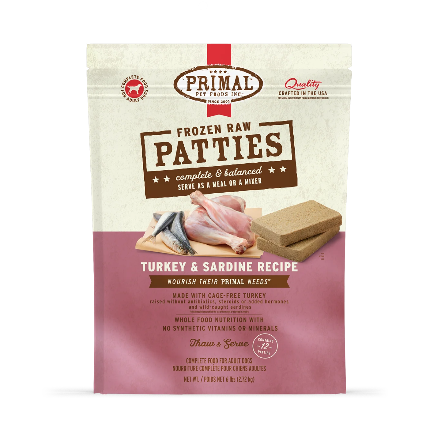 Primal Frozen Raw Dog Food Turkey & Sardine Recipe