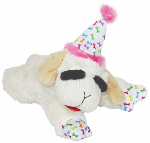 Multipet Lamb Chop with Pink Birthday Hat Plush Dog Toy