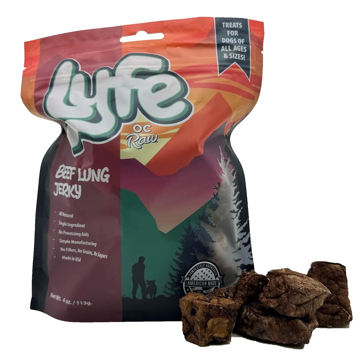 OC Raw Lyfe Beef Lung Jerky Dog Treats 4OZ