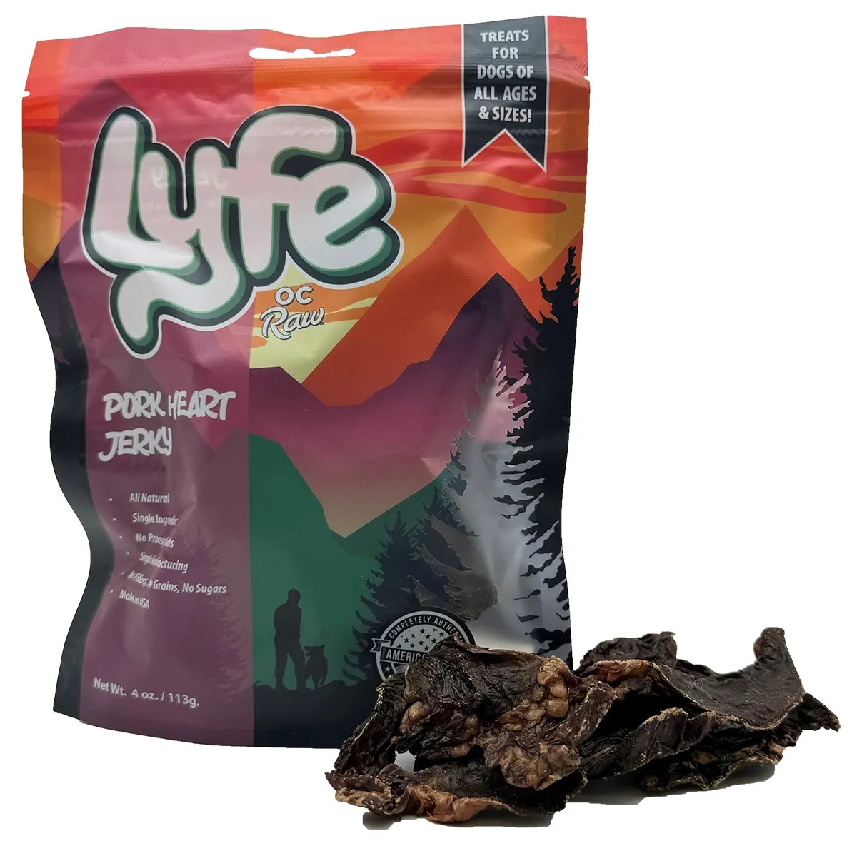 OC Raw Lyfe Pork Heart Jerky Dog Treats 4OZ