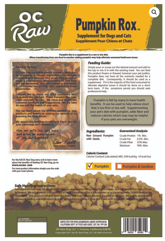 OC Raw Frozen Pumpkin Rox 2LB