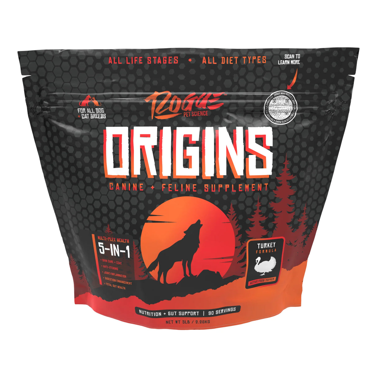 Rogue Origins 5-in-1 Dog Supplement, 3 Protein options, Powdered Food Topper for Active Dogs
