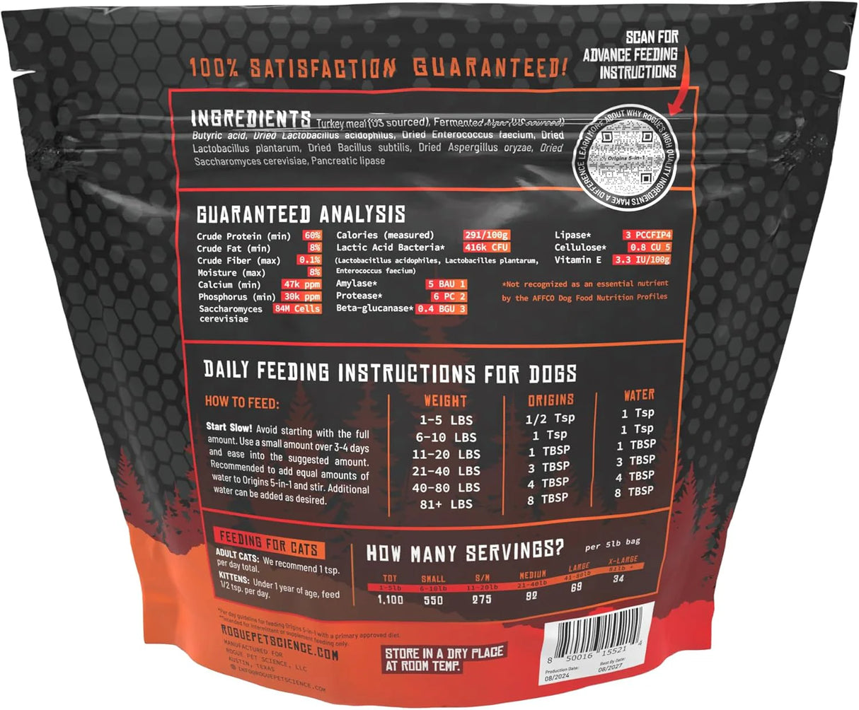 Rogue Origins 5-in-1 Dog Supplement, 3 Protein options, Powdered Food Topper for Active Dogs