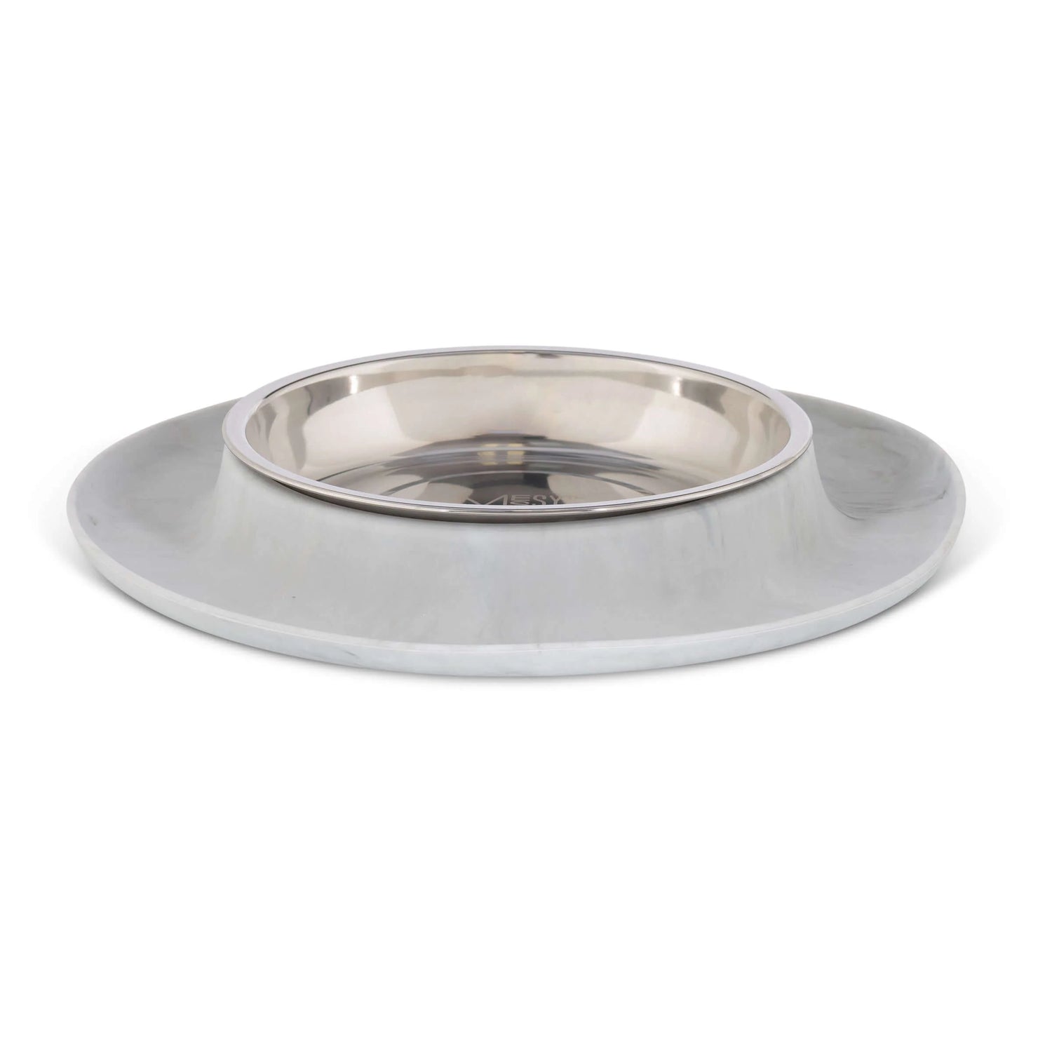 Messy Mutts Single Silicone Cat Bowl with Stainless Steel Saucer Shaped Bowl - Marble