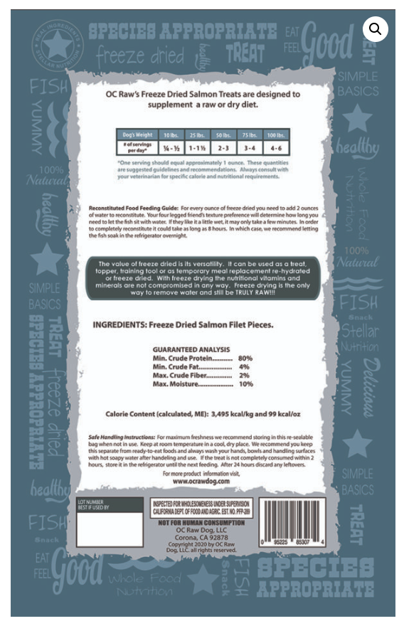 OC Raw Salmon Freeze Dried Dog Treats, 3.2OZ