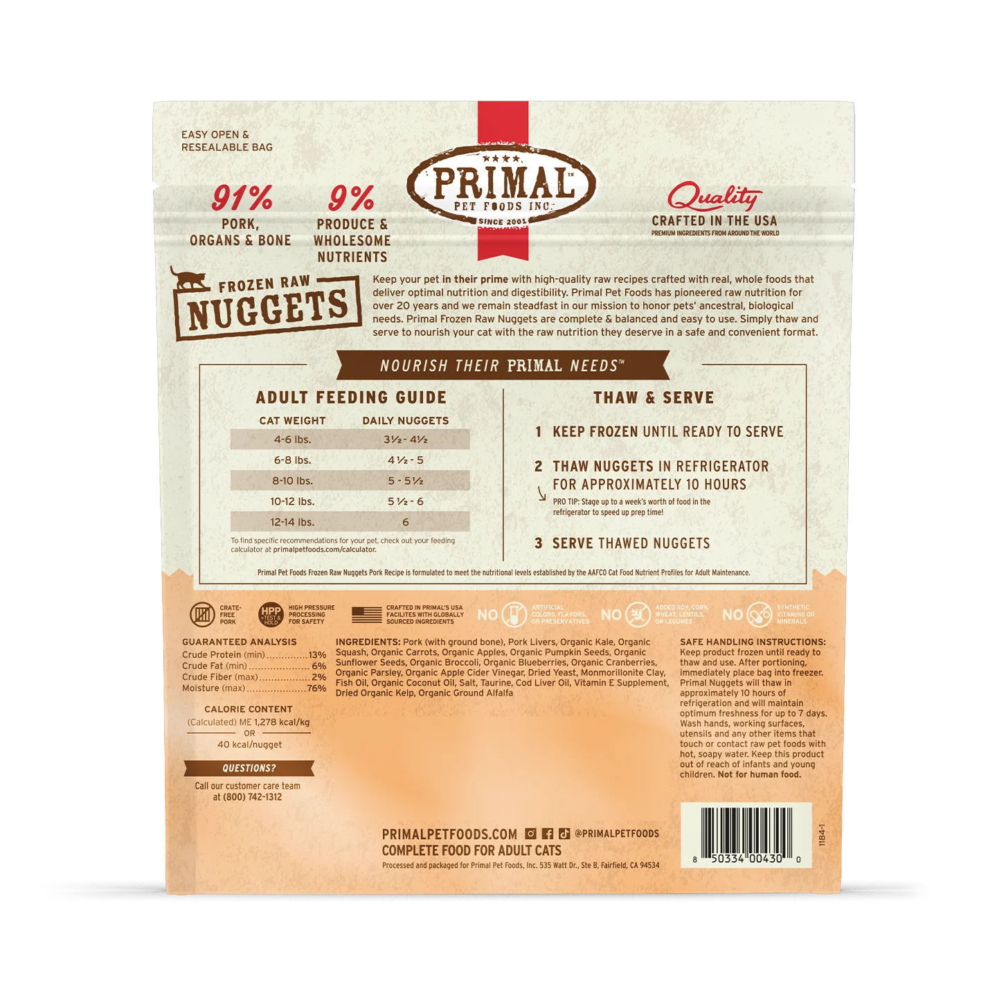 Primal Frozen Raw 3LB Nuggets Cat Food