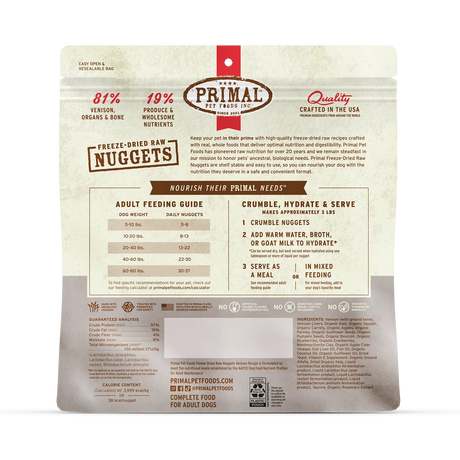 PRIMAL FREEZE DRIED NUGGETS VENISON 14OZ