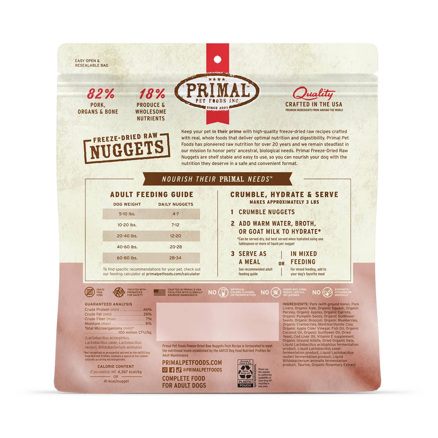 Primal Freeze-Dried Raw Nuggets Dog Food Pork Recipe
