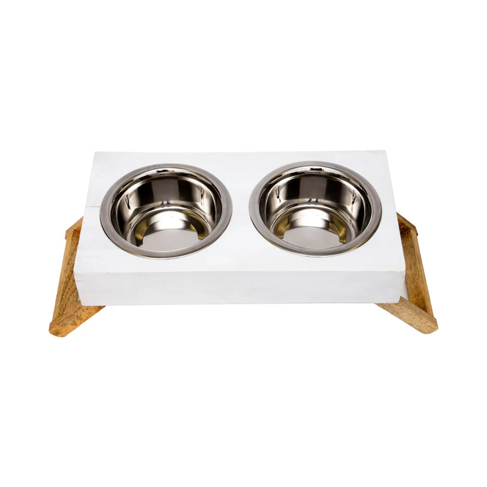 Elevated Wooden Dog Food & Water Bowl Set