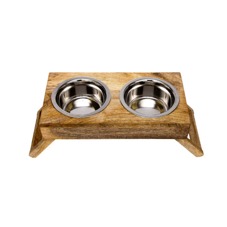 Elevated Wooden Dog Food & Water Bowl Set