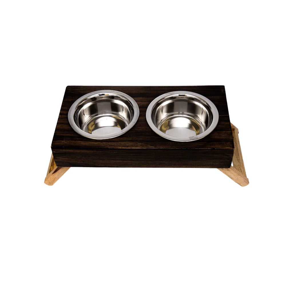 Elevated Wooden Dog Food & Water Bowl Set