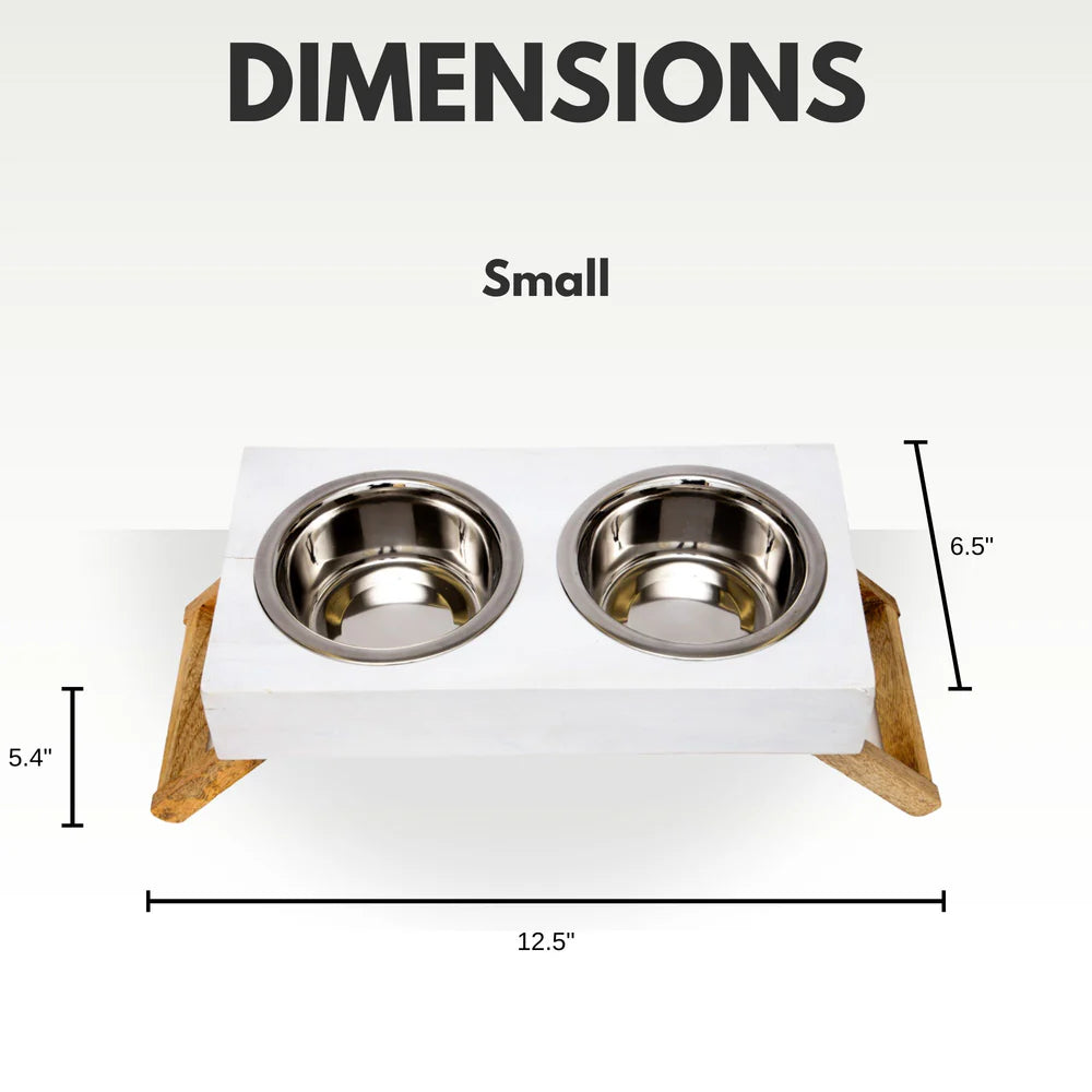 Elevated Wooden Dog Food & Water Bowl Set
