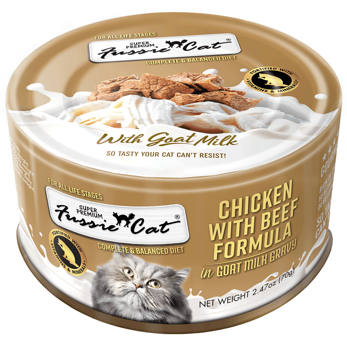 FUSSIE CAT CAN GOAT MILK GRAVY CHICKEN WITH BEEF 2.47OZ