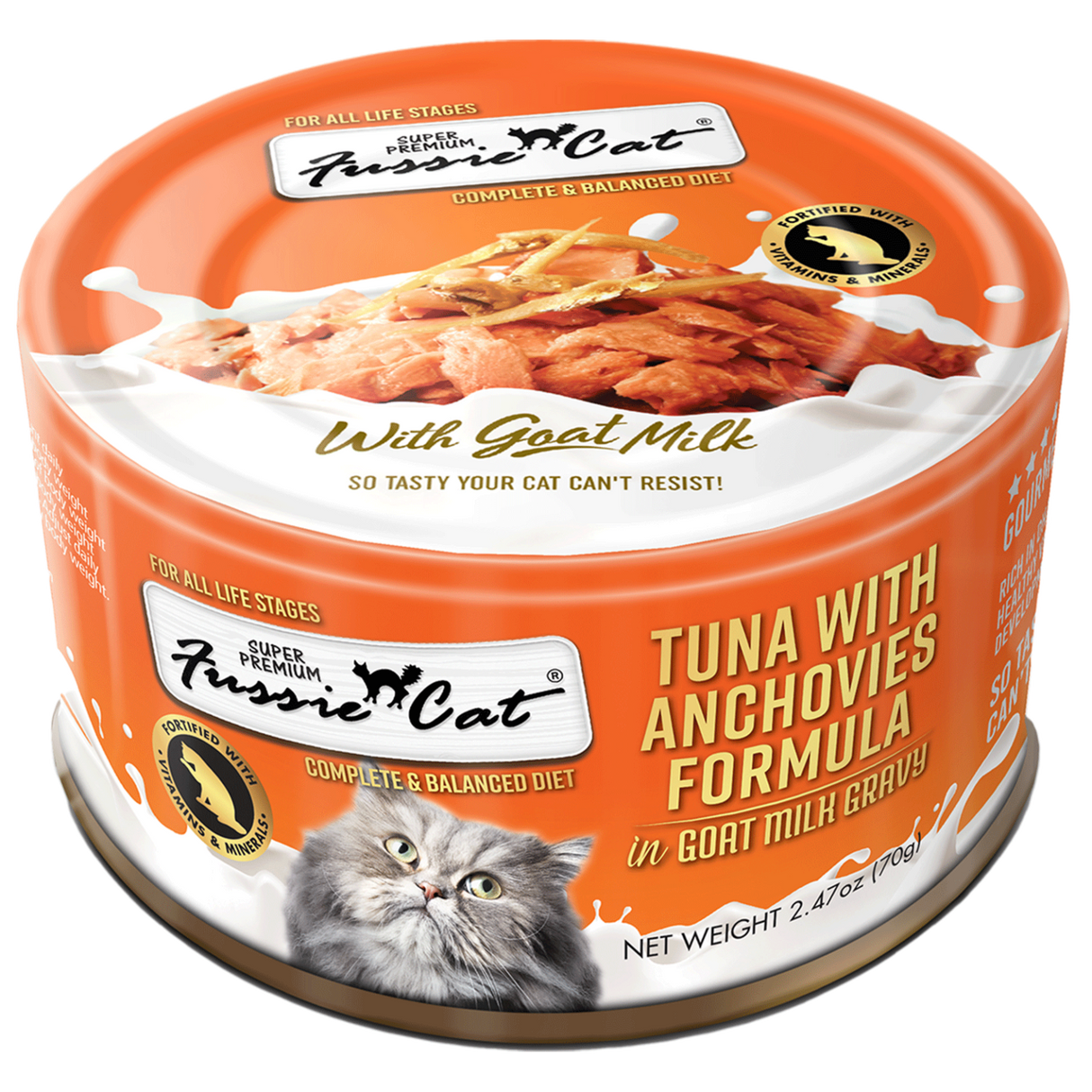 FUSSIE CAT CAN GOAT MILK GRAVY TUNA WITH ANCHOVIES 2.47OZ