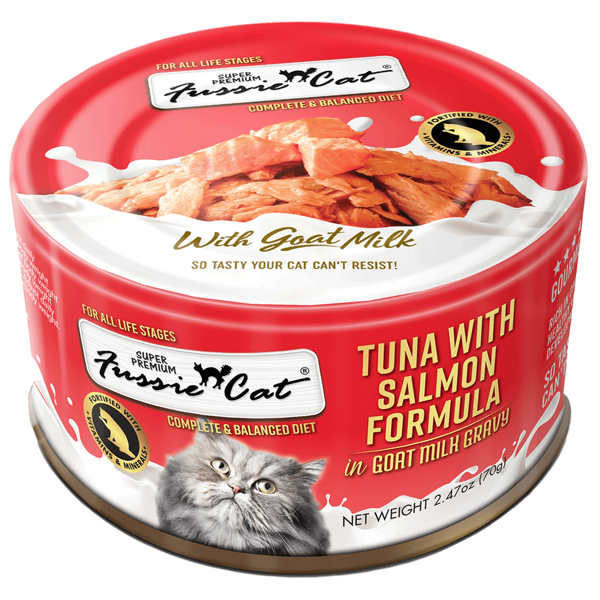 FUSSIE CAT CAN GOAT MILK GRAVY TUNA WITH SALMON 2.47OZ