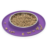 MESSY CATS SINGLE SILICONE CAT FEEDER WITH STAINLESS STEEL BOWL PURPLE