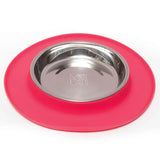 Messy Cats Single Silicone Cat Feeder with Stainless Steel Bowl - Red