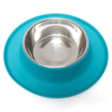 MESSY MUTTS Single Silicone Feeder with Stainless Steel Bowl - Blue
