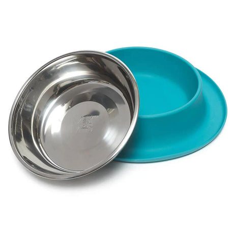MESSY MUTTS Single Silicone Feeder with Stainless Steel Bowl - Blue
