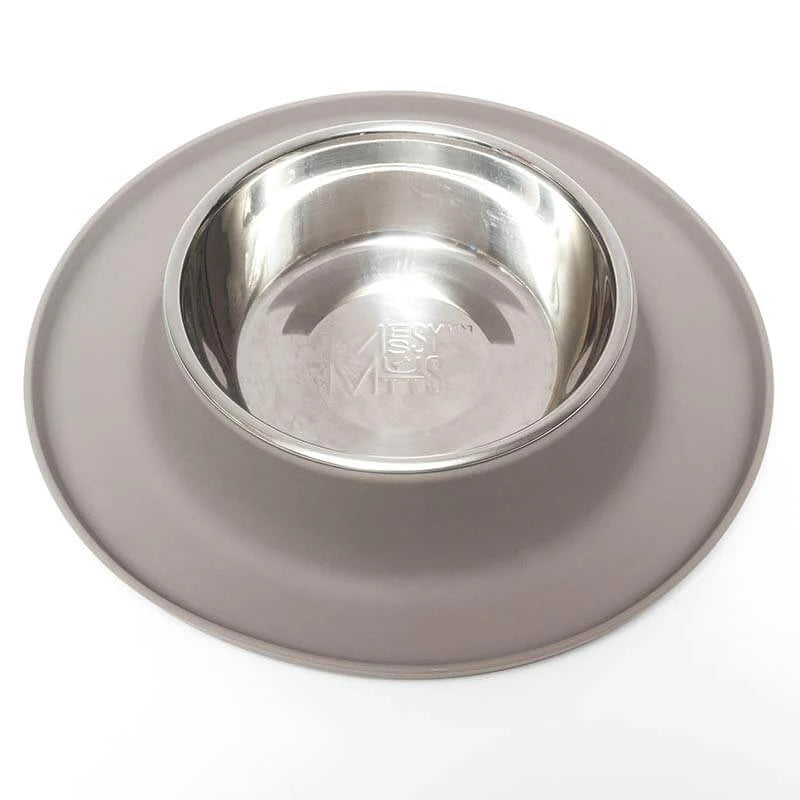 MESSY MUTTS Single Silicone Feeder with Stainless SteelBowl - Gray