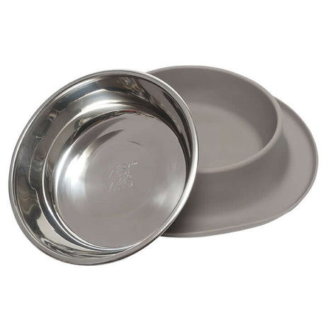 MESSY MUTTS Single Silicone Feeder with Stainless SteelBowl - Gray