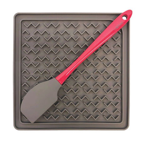 MESSY MUTTS Silicone Lick Mat with Spatula - Gray