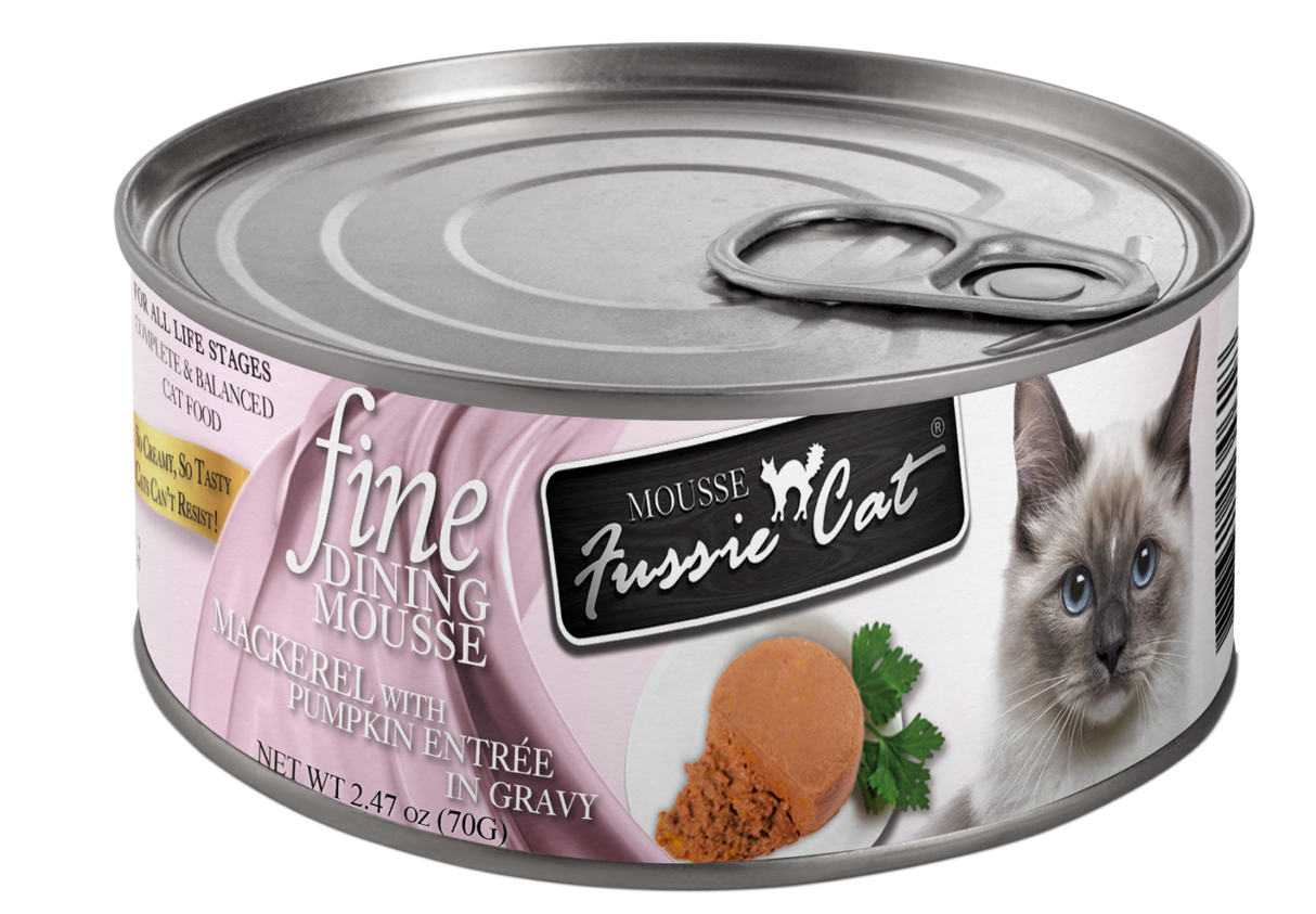 FUSSIE CAT FINE DINING MOUSSE 2.47OZ CAN MACKEREL WITH PUMPKIN