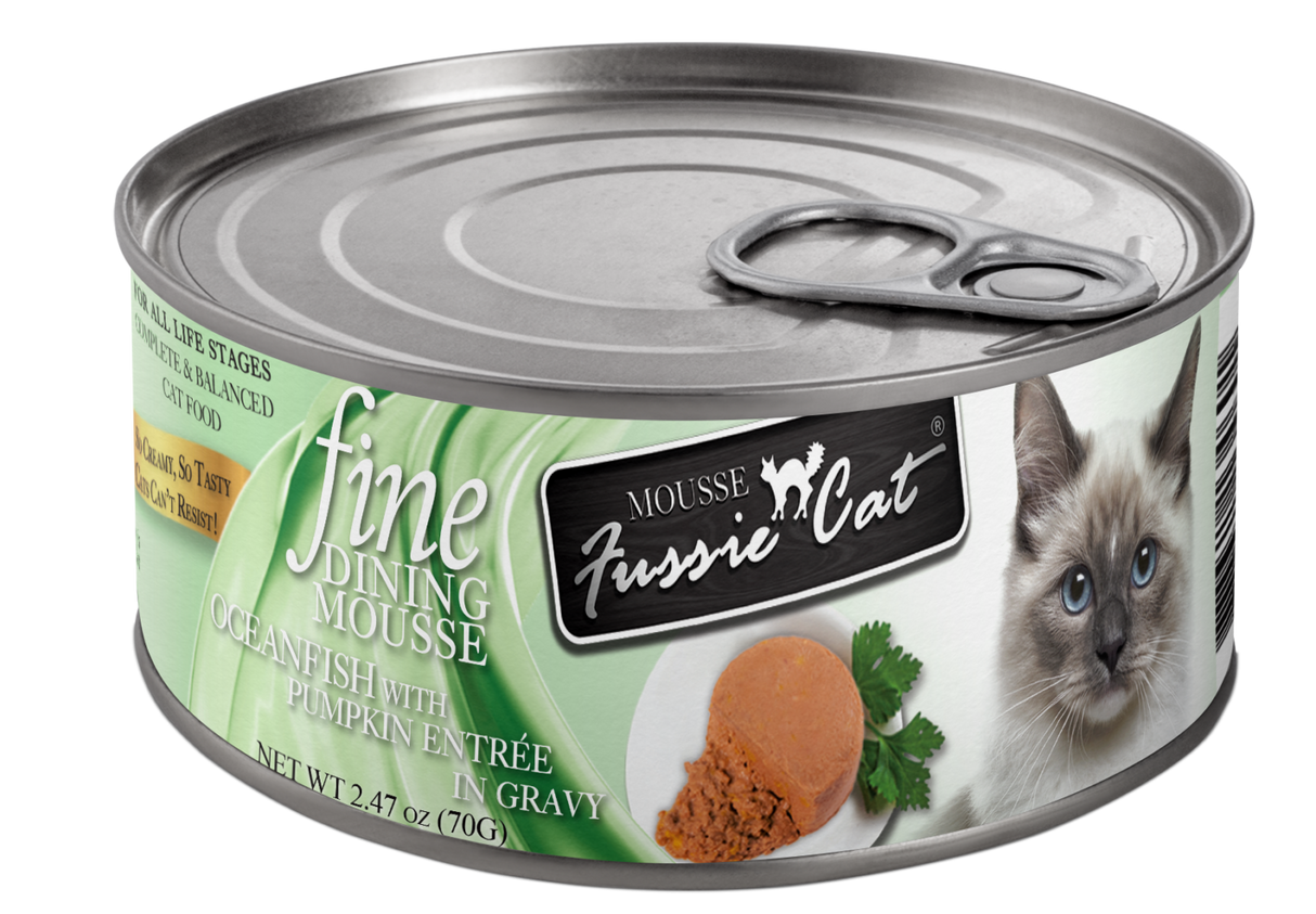 FUSSIE CAT FINE DINING MOUSSE 2.47OZ CAN OCEAN FISH WITH PUMPKIN