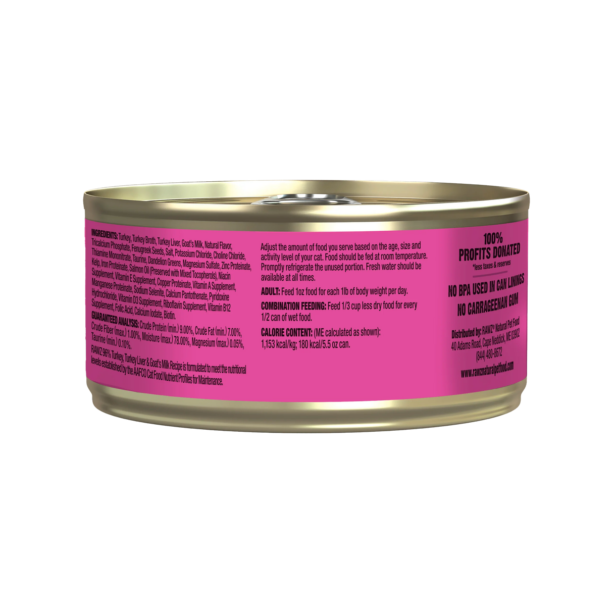 RAWZ With Goat's Milk 96% Turkey & Turkey Liver Canned Cat Food