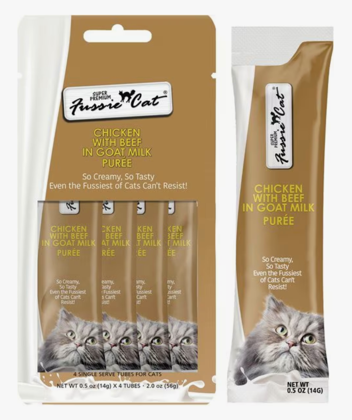 FUSSIE CAT PUREE GOAT MILK CHICKEN WITH BEEF 4PK