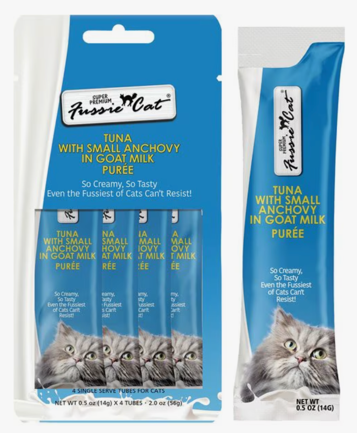 FUSSIE CAT PUREE GOAT MILK TUNA WITH SMALL ANCHOVY 4PK
