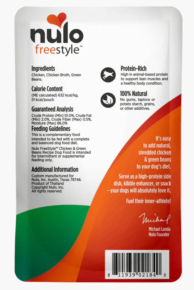 NULO FREESTYLE 3OZ POUCH CHICKEN AND GREEN BEANS