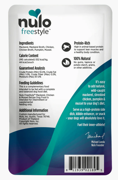 NULO FREESTYLE 3OZ POUCH MACKEREL, CHICKEN AND MUSSEL