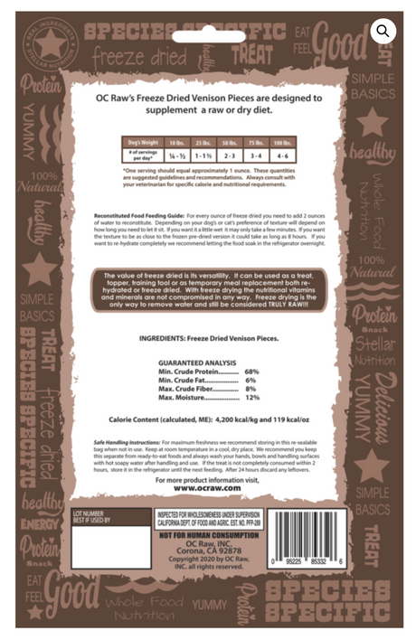 OC RAW TREATS FREEZE DRIED VENISON 3.2OZ