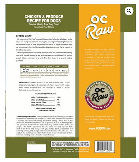OC RAW FROZEN CHICKEN AND PRODUCE