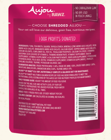 RAWZ CAT POUCH AUJOU AKU TUNA AND SALMON RECIPE CAT FOOD 2.46OZ