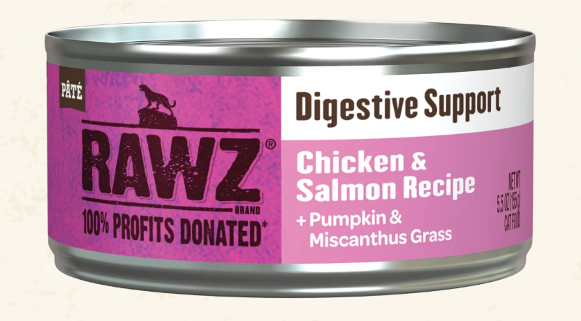 RAWZ CAT CAN DIGESTIVE SUPPORT PATE CHICKEN AND SALMON CAT FOOD 5.5OZ