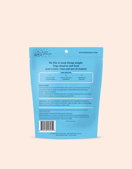 Dog treat bag back label with feeding directions and barcode
