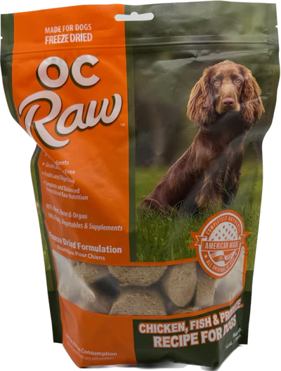 OC RAW FREEZE DRIED CHICKEN, FISH, AND PRODUCE