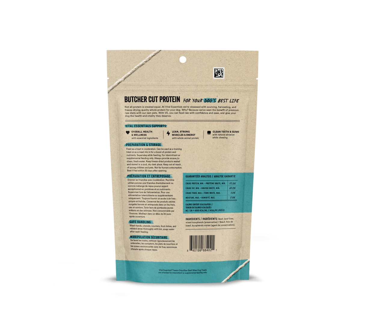 VITAL ESSENTIALS FREEZE-DRIED BEEF BITES DOG TREATS 2.3OZ