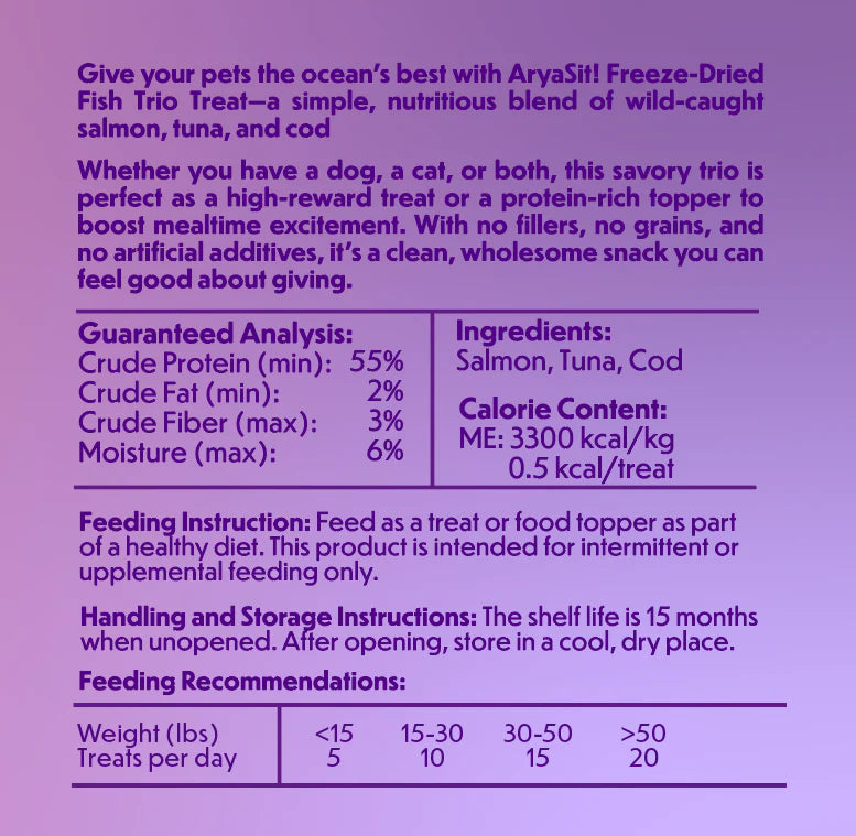 Arya Sit! Freeze-Dried Fish Trio Dog and Cat Treats