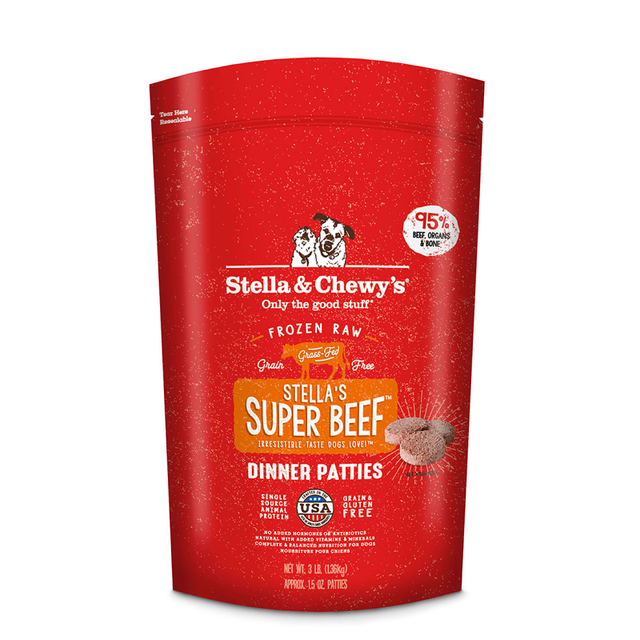 STELLA AND CHEWYS FROZEN RAW PATTIES SUPER BEEF