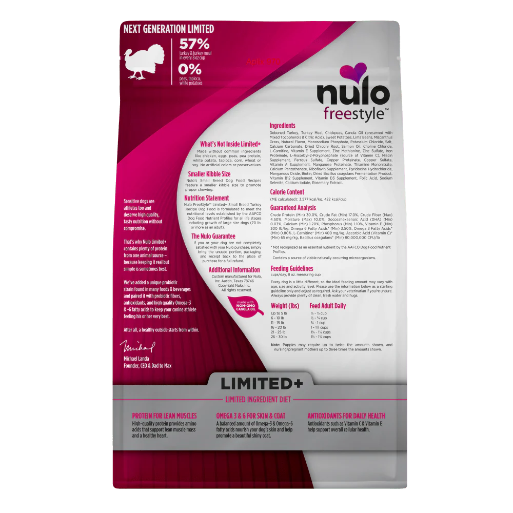 Nulo Freestyle High-Protein Kibble Limited+ Small Breed Turkey Recipe