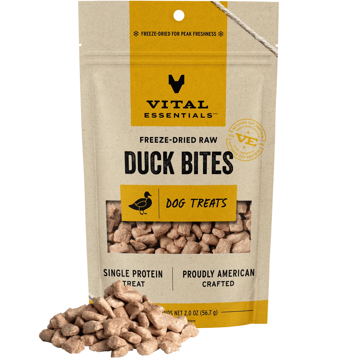 VITAL ESSENTIALS FREEZE-DRIED DUCK BITES DOG TREATS 2OZ