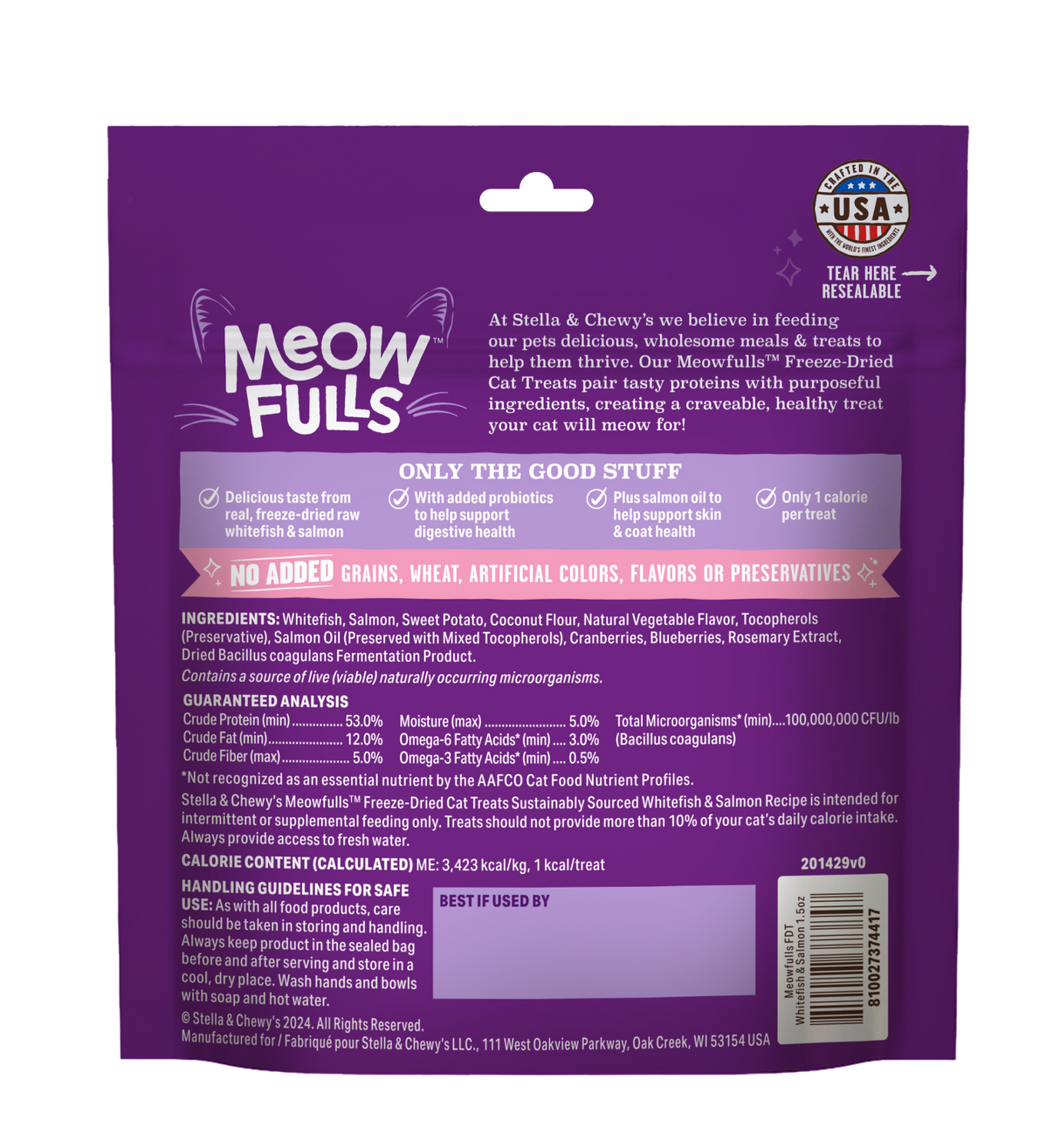 STELLA AND CHEWYS CAT MEOWFULLS FD TREATS WHITEFISH/SALMON 1.5OZ