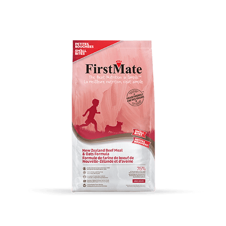 FirstMate beef and oats small bites dog treats bag, pink package