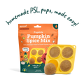 Woof Pupsicle Pumpkin Spice Mix bag with yellow mold and four frozen pumpkin treats