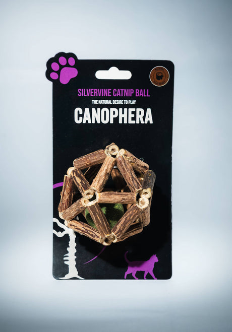 Canophera silvervine catnip ball cat toy on retail card